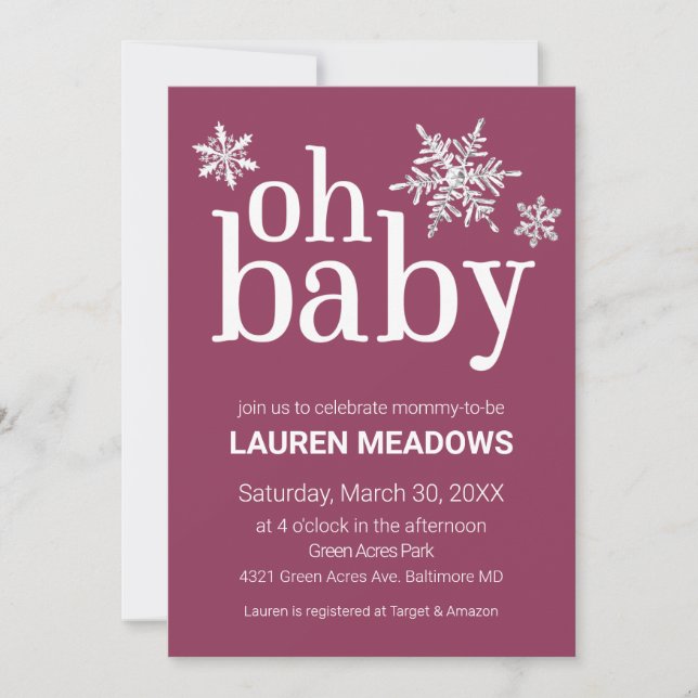 Oh Baby Snowflake Winter Baby Shower Invitation (Front)