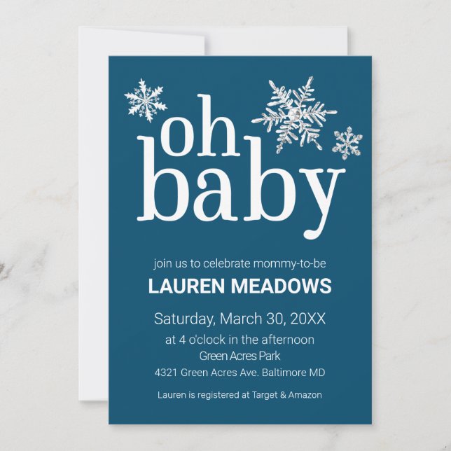 Oh Baby Snowflake Winter Baby Shower Invitation (Front)