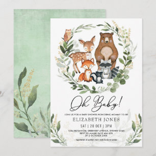 Oh Baby   Soft Greenery Woodland Forest Shower Invitation