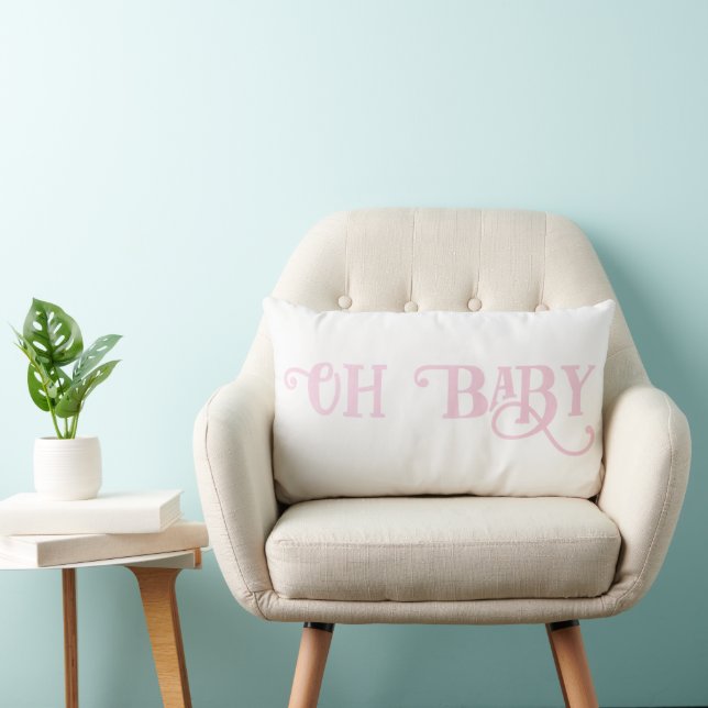 Oh Baby Soft Pink Lettered with Fancy Modern Swirl Lumbar Cushion (Chair)