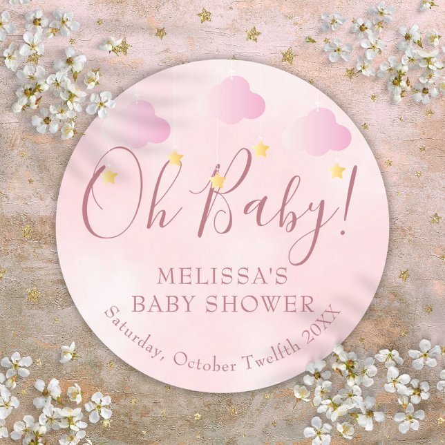Oh Baby Soft Pink Twinkle Twinkle Baby Shower Classic Round Sticker (Oh Baby Soft Pink Twinkle Twinkle Baby Shower Classic Round Sticker)