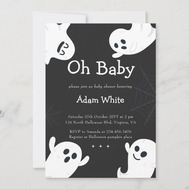 Oh Baby Spooky Ghost Halloween Fall Baby Shower Invitation (Front)