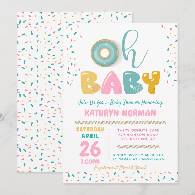 Oh Baby Sprinkle Doughnut Baby Shower Invitation (Front/Back)