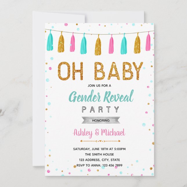 Oh baby sprinkle gender reveal party invitation (Front)