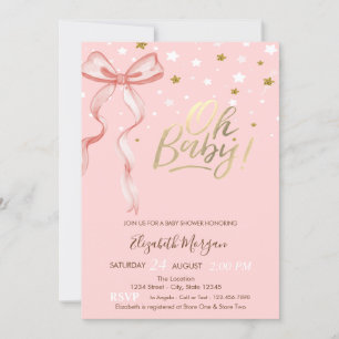 Oh Baby Stars Pink Bow Baby Shower Invitation