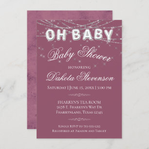 Oh Baby String Light   Millennial Pink Balloon Invitation
