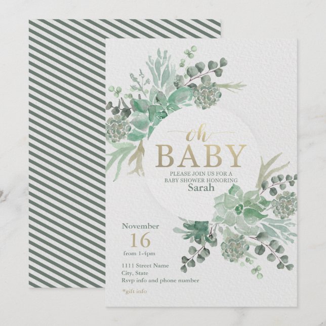 Oh Baby Succulent Baby Shower Invitation (Front/Back)