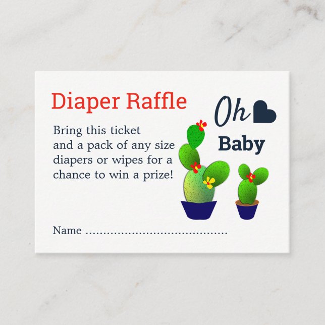Oh Baby Succulent Cactus Cute Shower Diaper Raffle Enclosure Card (Front)