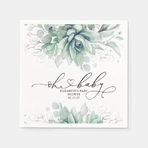 Oh Baby Succulents Silver Greenery Baby Shower Napkin