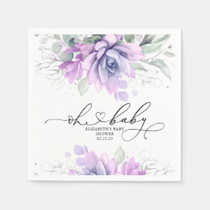 Oh Baby Succulents Silver Greenery Baby Shower Napkin