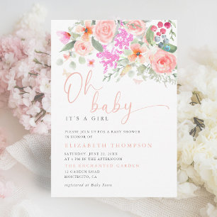 Oh Baby Sunny Garden Floral Girl Baby Shower Invitation
