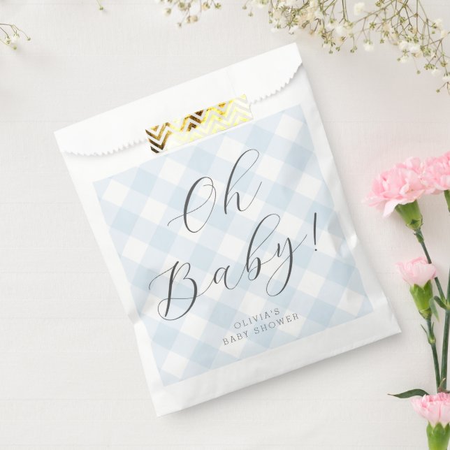 Oh Baby! Sweet Baby Blue Gingham Baby Shower Favour Bags (Sealed)