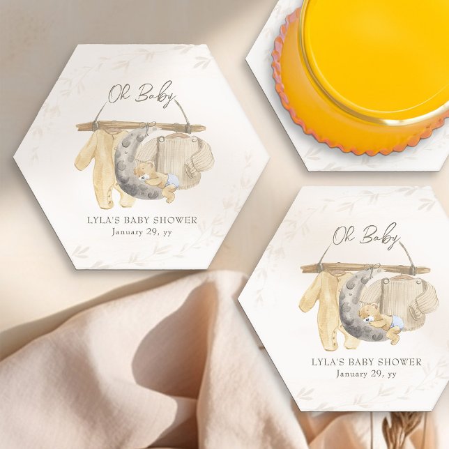 Oh Baby Sweet Baby Clothes Neutral Boho Paper Coaster (Oh Baby Coasters - from my Baby Clothes Baby Shower Collection)
