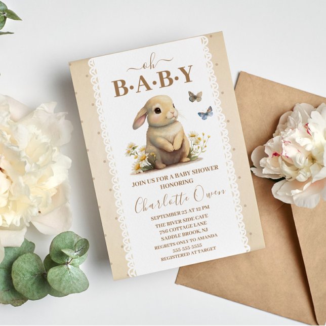 Oh Baby Sweet Bunny Baby Shower Invitation Postcard (Creator Uploaded)