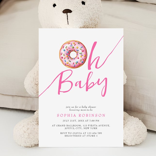 Oh Baby Sweet Doughnuts Minimalist Girl Baby Showe Invitation (Creator Uploaded)