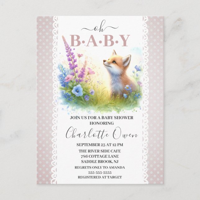 Oh Baby Sweet Foxy Baby Shower Invitation Postcard (Front)