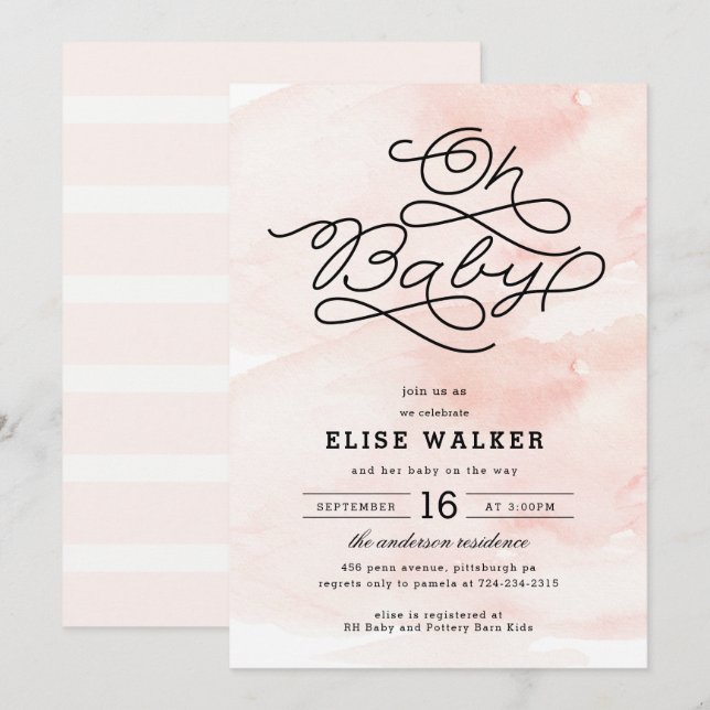 Oh Baby, Sweet Pink Baby Shower Invitation (Front/Back)