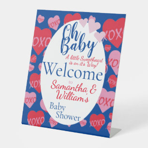 Oh Baby Sweetheart Baby Shower Blue Welcome Pedestal Sign