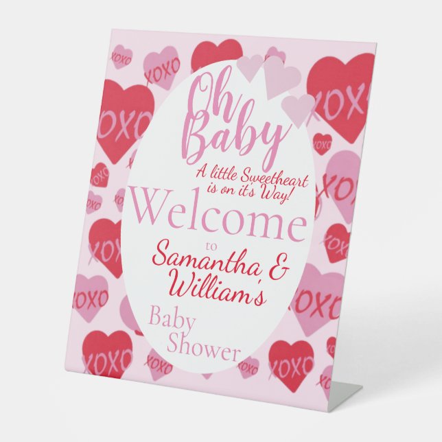 Oh Baby Sweetheart Baby Shower Pink Welcome Pedestal Sign (Front)