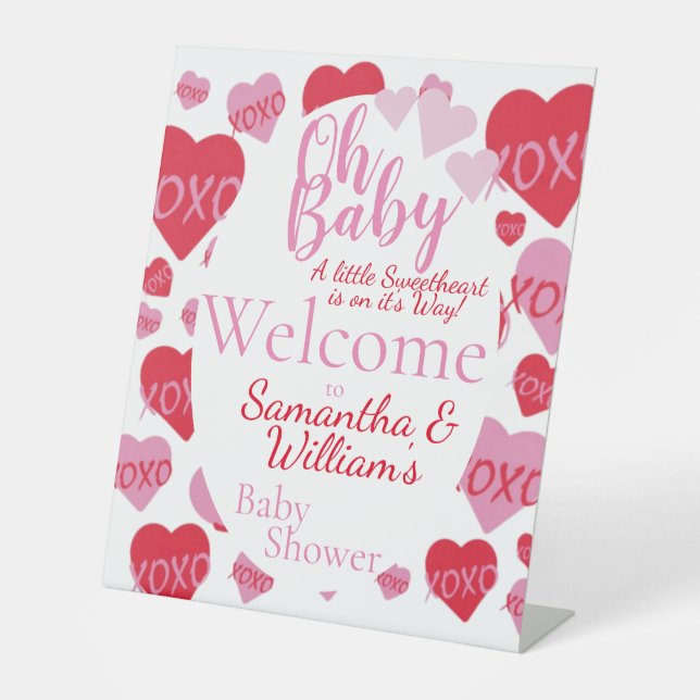 Oh Baby Sweetheart Baby Shower White Welcome Pedestal Sign (Front)