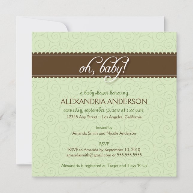 Oh, Baby! Swirly Baby Shower Invitation (mint) (Front)