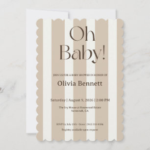 Oh Baby Taupe Stripe Baby Shower invitation