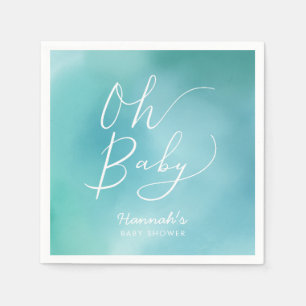 Oh Baby Teal Blue Typography Script Baby Shower Napkin