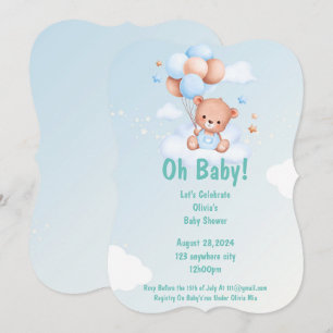 OH BABY TEDDY BEAR BABY SHOWER INVITATION FOR BOYS