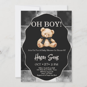 Oh Baby Teddy Bear Black And White Baby Shower Invitation