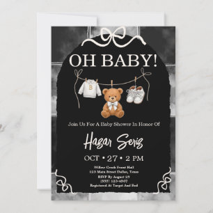 Oh Baby Teddy Bear Black And White Baby Shower Invitation