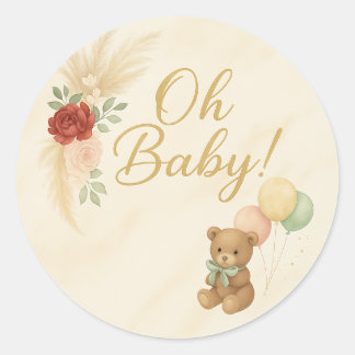 Oh Baby! Teddy Bear & Pampas Baby Shower Sticker