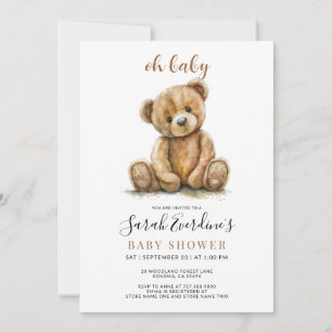 Oh Baby Teddy Bear Watercolor Baby Shower  Invitation