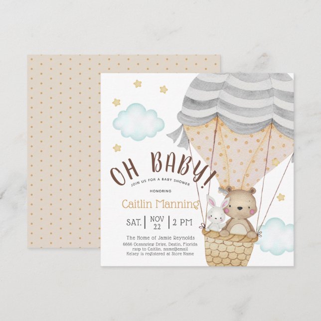 Oh Baby Teddy Bear Woodland Neutral Baby Shower Invitation (Front/Back)