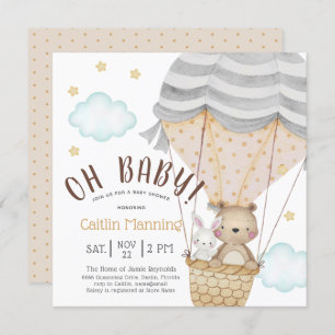 Oh Baby Teddy Bear Woodland Neutral Baby Shower Invitation