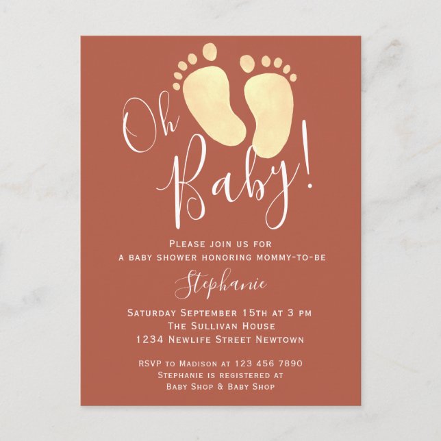 Oh Baby Terracotta Baby Shower Invitation Postcard (Front)