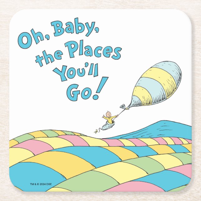 Oh, Baby, the Places You'll Go Baby Shower Square Paper Coaster (Front)