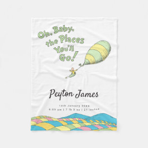 Oh, Baby, the Places You'll Go! Birth Stats Fleece Blanket