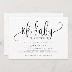Oh Baby Times Two, Twins Calligraphy Baby Shower Invitation
