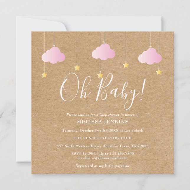 Oh Baby Twinkle Twinkle Baby Girl Shower Rustic Invitation (Front)
