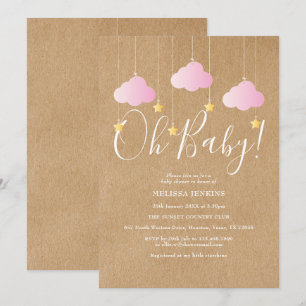 Oh Baby Twinkle Twinkle Baby Shower Pink Rustic Invitation