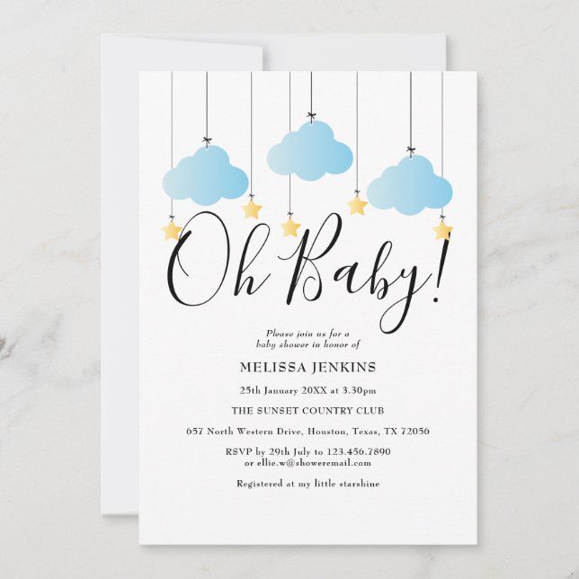 Oh Baby Twinkle Twinkle Blue Baby Shower Sprinkle Invitation (Front)