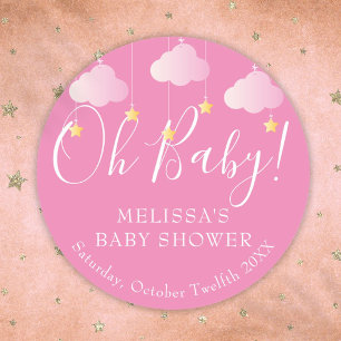 Oh Baby Twinkle Twinkle Pink Baby Girl Shower Classic Round Sticker