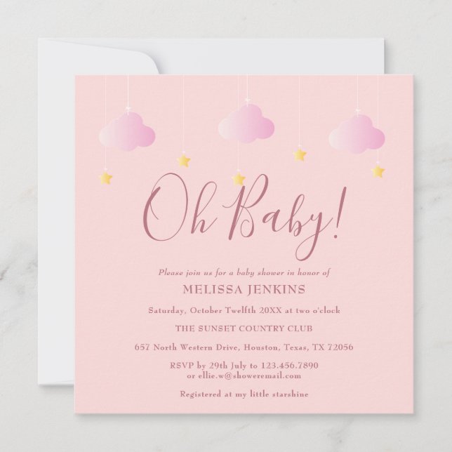 Oh Baby Twinkle Twinkle Pink Baby Shower Invitation (Front)