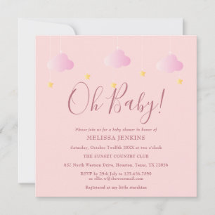 Oh Baby Twinkle Twinkle Pink Baby Shower Invitation