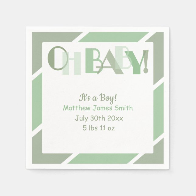 Oh Baby Typography Green Modern Baby Shower Napkin (Front)