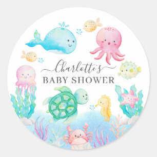 Oh Baby Under The Sea Baby Shower Classic Round Sticker