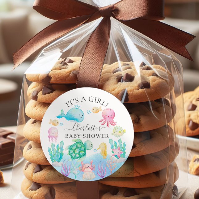 Oh Baby Under The Sea Baby Shower Classic Round Sticker (Creator Uploaded)