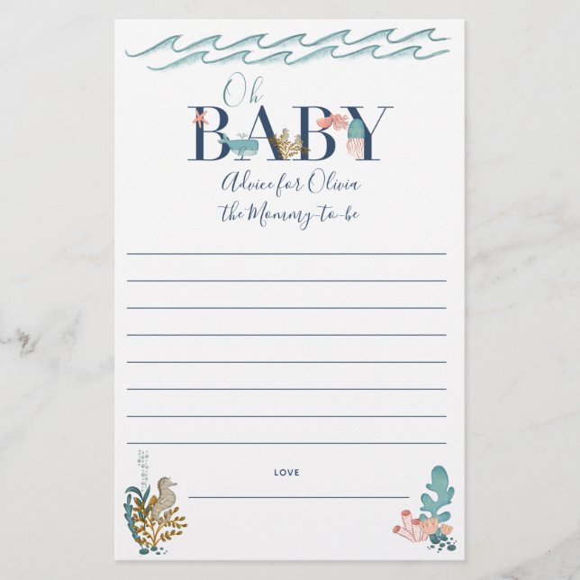 Oh Baby Under the Sea Baby Shower Parent Advice Flyer (Front)
