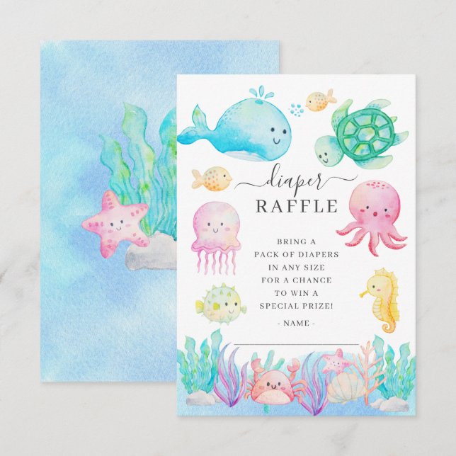 Oh Baby Under The Sea Diaper Raffle Invitation (Front/Back)