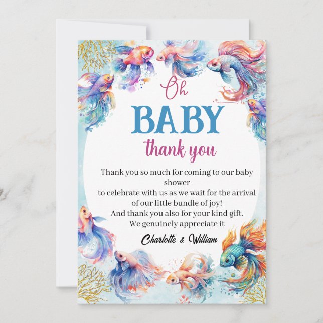oh baby under the sea fish baby shower thank you card (Front)